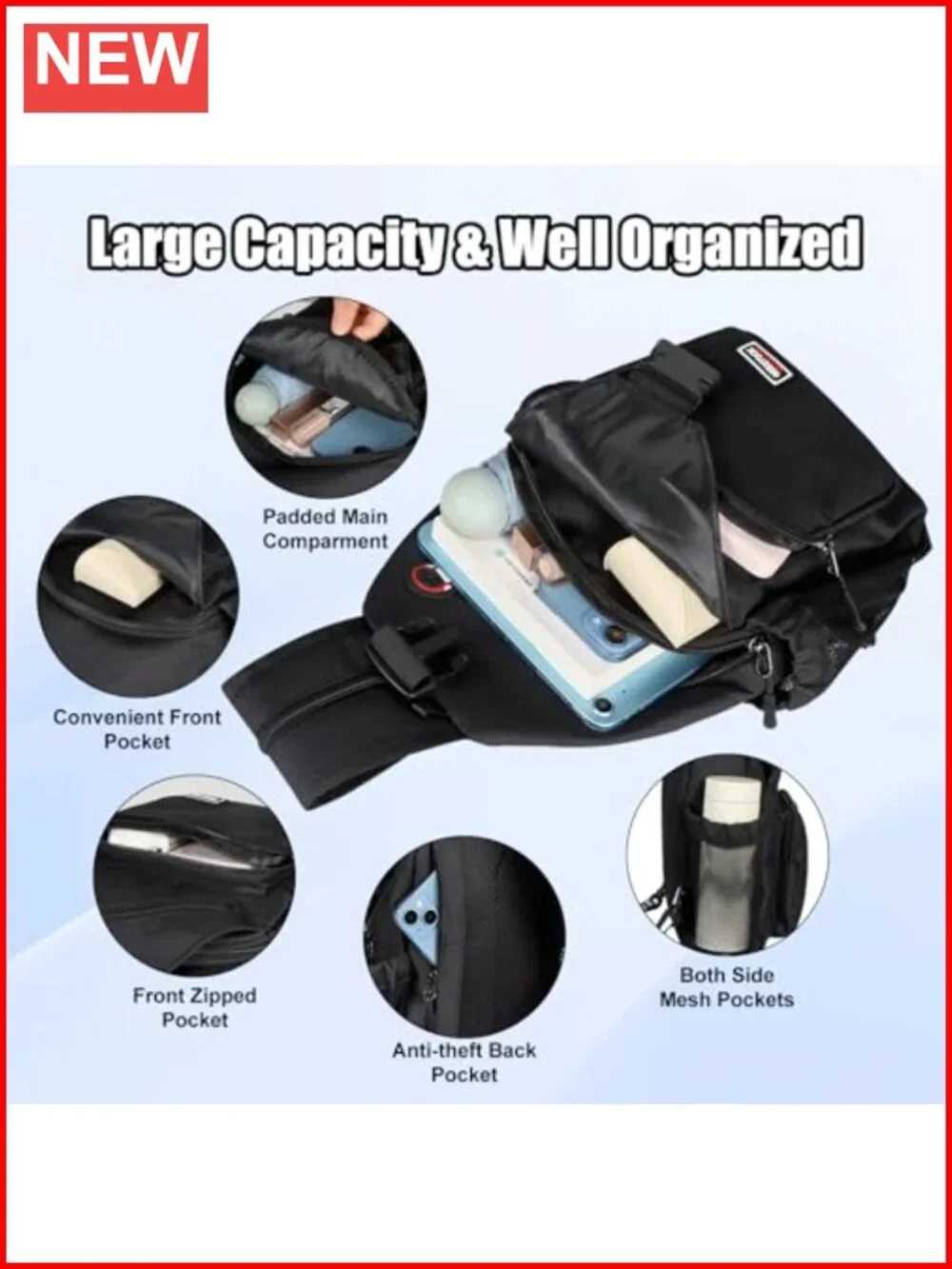 Convertible Sling Backpack Crossbody Daypack Adjustable Strap Lightweight